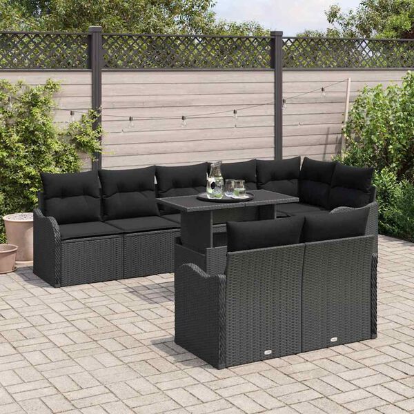 vidaXL Lounge s&aelig;t med pude 9 pcs Sort Poly rattan