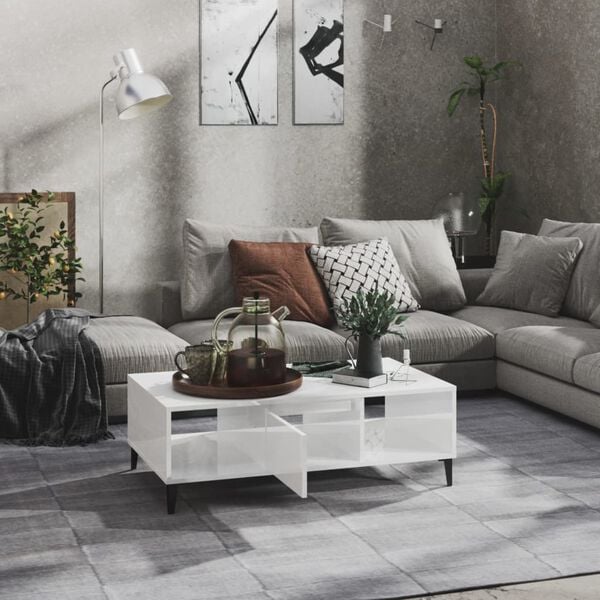 vidaXL sofabord 103,5x60x35 cm konstrueret træ hvid højglans