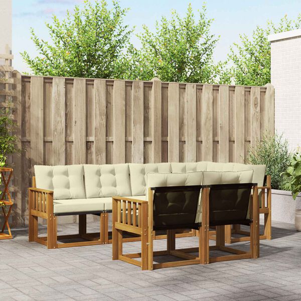 vidaXL Udend&oslash;rs sofagruppe med pude 7 pcs Naturlig og Fl&oslash;de