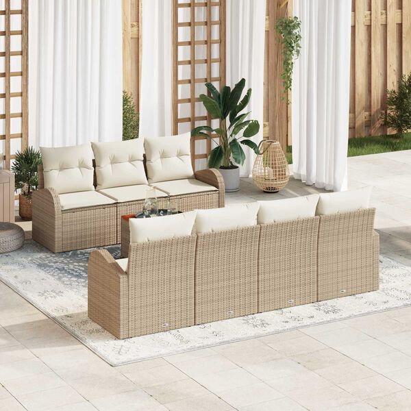 vidaXL Havesofa S&aelig;t med pude 8 pcs Beige polyrattan