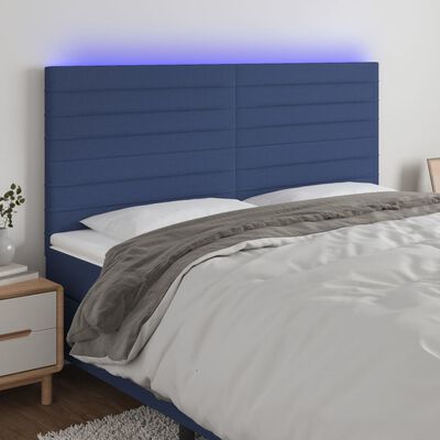 vidaXL sengegavl med LED-lys 160x5x118/128 cm stof blå