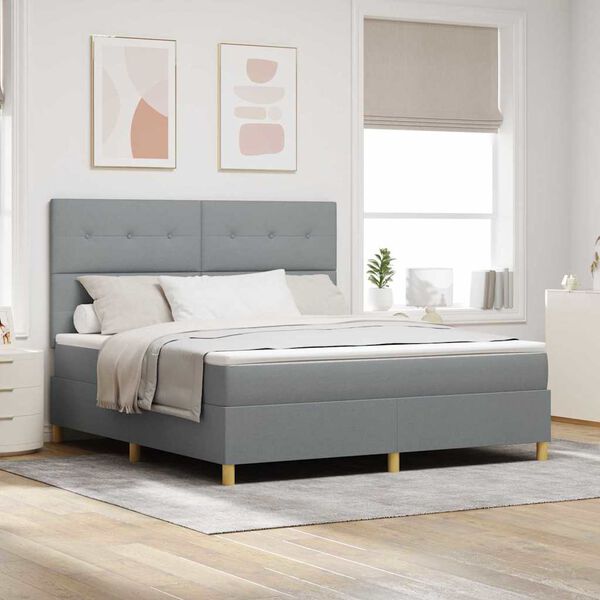 vidaXL LED Box Spring Bed med madras Lysegr&aring; 180 x 200 cm Stof