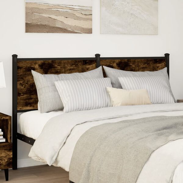 vidaXL sengegavl 150 cm konstrueret tr&aelig; og st&aring;l r&oslash;get egetr&aelig;sfarve