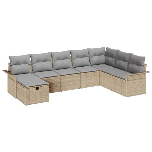 vidaXL Havesofa S&aelig;t med pude 8 pcs Beige og lys gr&aring; polyrattan