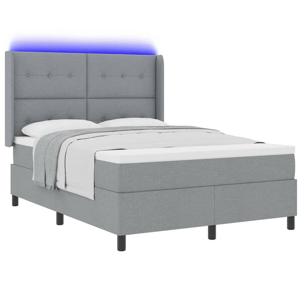 vidaXL LED Box Spring Bed med madras Lysegr&aring; 160 x 200 cm Stof