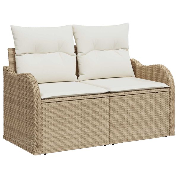 vidaXL Havesofa S&aelig;t med pude med opbevaring 6 pcs Beige Poly rattan