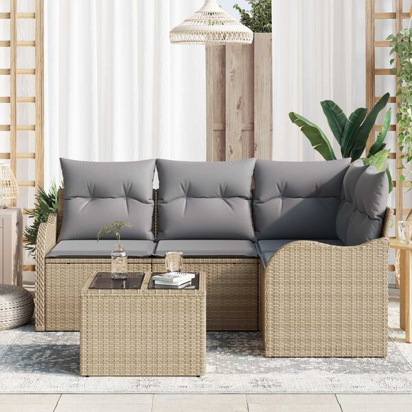 vidaXL Havesofa S&aelig;t med opbevaring 5 pcs Sort polyrattan