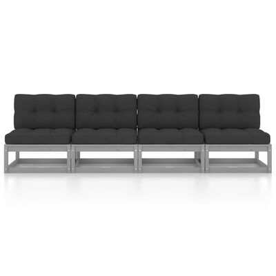 vidaXL 4-personers sofa med hynder massivt fyrretræ