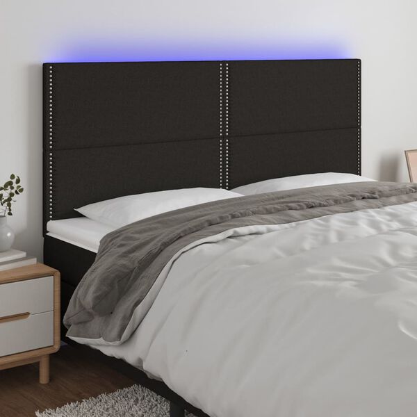 vidaXL sengegavl med LED-lys 200x5x118/128 cm stof sort