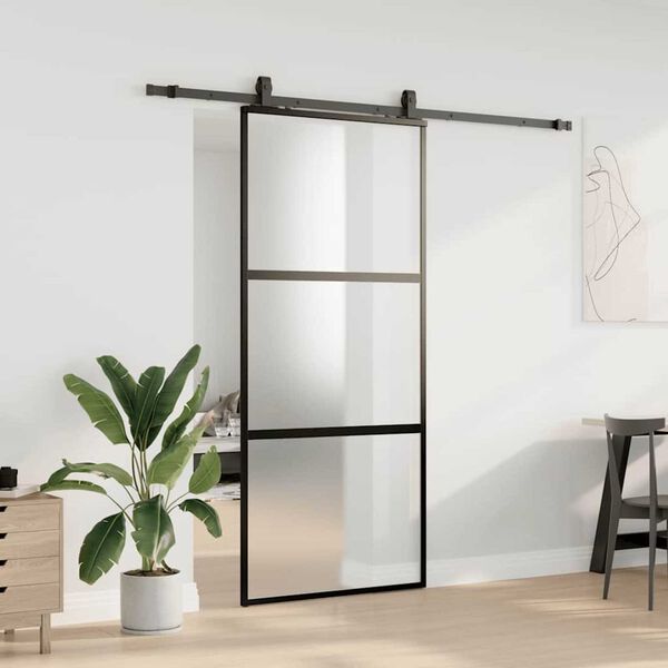 vidaXL skyded&oslash;r med hardwares&aelig;t 90x205 cm h&aelig;rdet glas sort