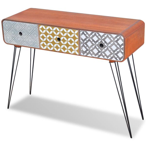 vidaXL konsolbord med 3 skuffer brun