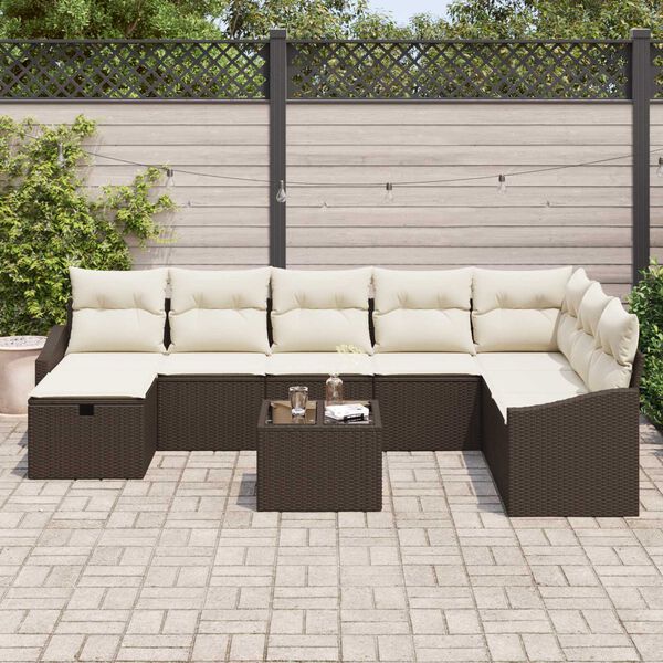 vidaXL Havesofa S&aelig;t med pude 9 pcs Brun 55 x 62 x 69 cm Poly rattan