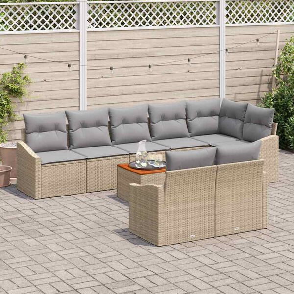 vidaXL Havesofa S&aelig;t med pude 9 pcs Beige polyrattan