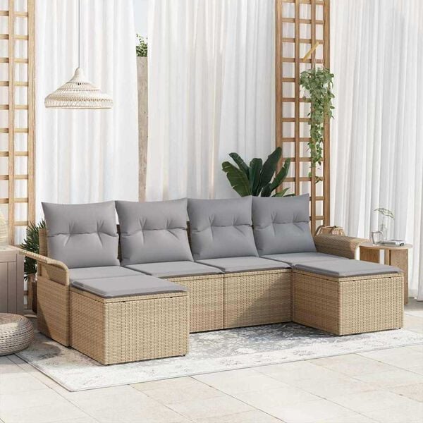 vidaXL Havesofa S&aelig;t med opbevaring 6 pcs Beige polyrattan