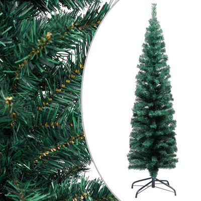 vidaXL kunstigt smalt juletræ med lys og juletræsfod 120 cm PVC grøn