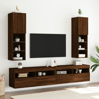 vidaXL tv-borde med LED-lys 2 stk. 30,5x30x102 cm brun egetræsfarve