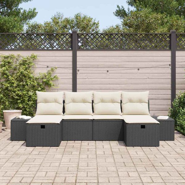 vidaXL Havesofa Sæt med pude 6 pcs Sort polyrattan