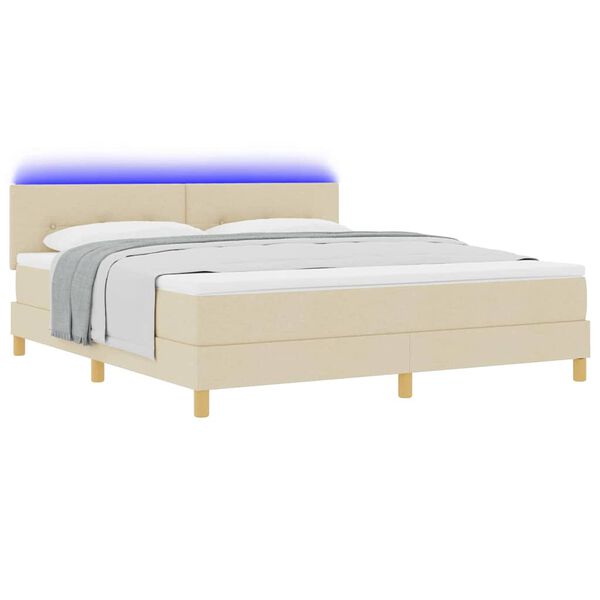 vidaXL LED Box Spring Bed med madras med LED Creme 180 x 200 cm Stof