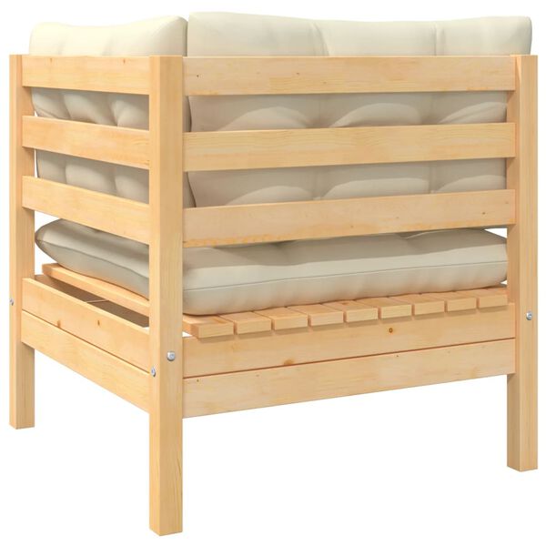 vidaXL loungesæt til haven 3 dele med cremefarvede hynder massivt fyr