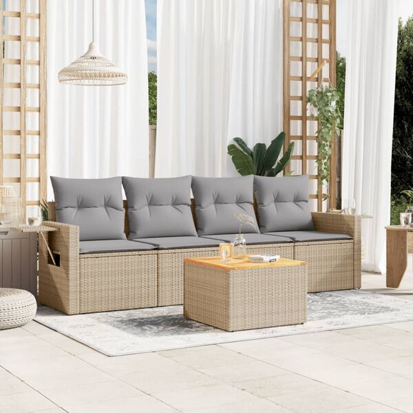 vidaXL havesofas&aelig;t 5 dele med hynder polyrattan beige