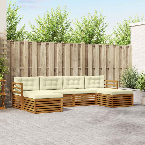 vidaXL Sofas&aelig;t med pude 6 pcs Naturlig og Fl&oslash;de Massivt Akacietr&aelig;