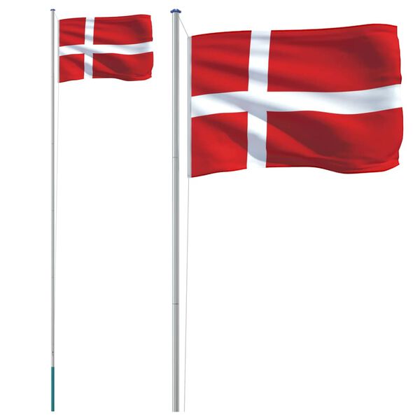 vidaXL Danmark flag og flagstang 6,08 m aluminium