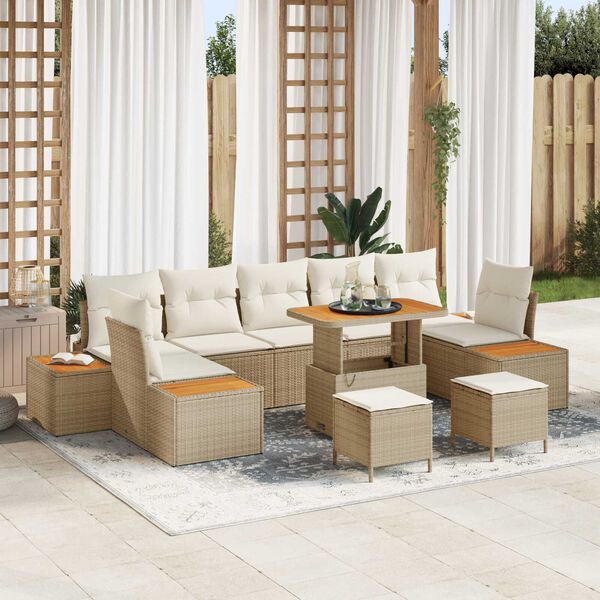 vidaXL Havesofa S&aelig;t 10 pcs Beige polyrattan