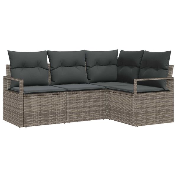 vidaXL Sofa S&aelig;t med pude med opbevaring 4 pcs Gr&aring; polyrattan