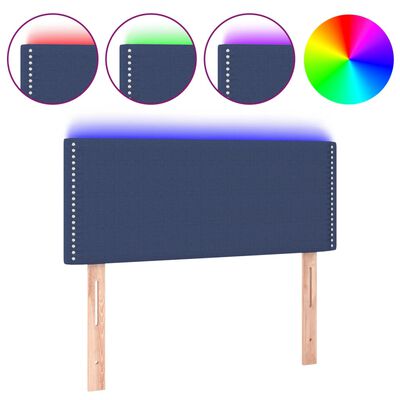 vidaXL sengegavl med LED-lys 100x5x78/88 cm stof blå
