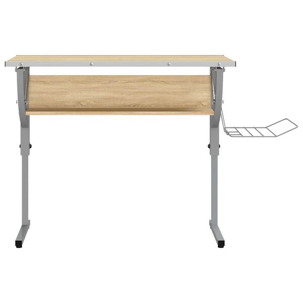 vidaXL skrivebord 110x53x(58-87) cm konstrueret tr&aelig; st&aring;l sonoma-eg gr&aring;