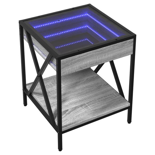 vidaXL sofabord med Infinity LED-lys 40x40x49 cm grå sonoma-eg