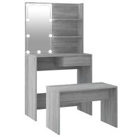 vidaXL makeupbordssæt med LED-lys konstrueret træ grå sonoma-eg