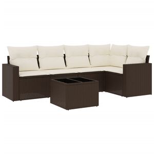 vidaXL sofas&aelig;t til haven 6 dele med hynder polyrattan brun