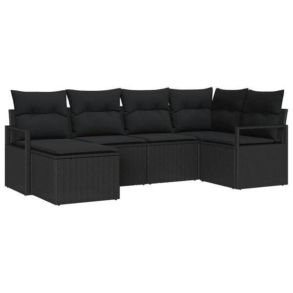 vidaXL Sofa S&aelig;t med pude 6 pcs Sort polyrattan
