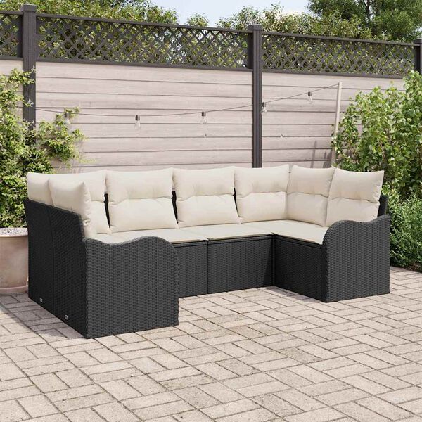 vidaXL Havesofa S&aelig;t med pude 6 pcs Sort og hvid Poly rattan