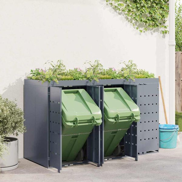 vidaXL Wheelie Bin Opbevaring til 3 Affaldscontainere Lysegrå