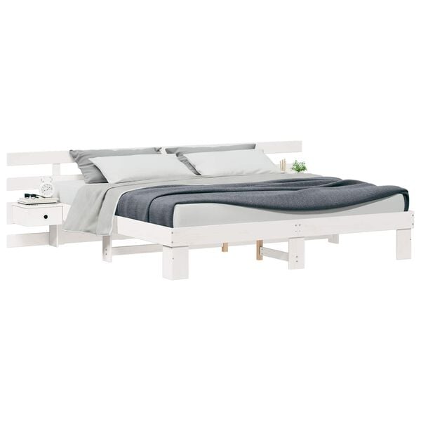 vidaXL Sengestel med hovedg&aelig;rde Hvid 200 x 200 cm Massiv fyrretr&aelig;