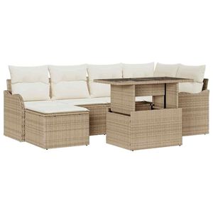 vidaXL Havesofa S&aelig;t med pude 7 pcs Beige Poly rattan