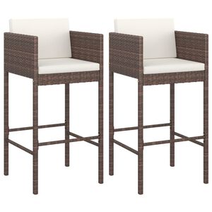 vidaXL barstole 2 stk. med hynder polyrattan brun