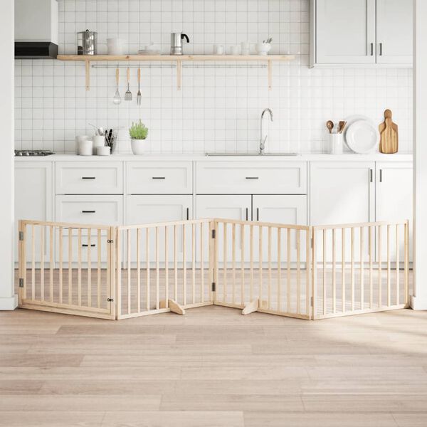 vidaXL hundegitter med dør, foldbar, 4 paneler, 320 cm, poppeltræ