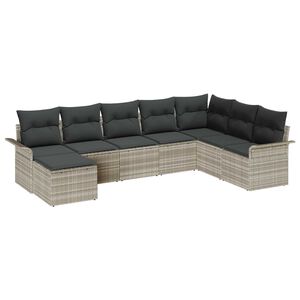 vidaXL Havesofa S&aelig;t med pude med opbevaring 8 pcs Lysegr&aring; Poly rattan