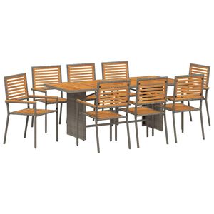 vidaXL Have Spisebordss&aelig;t 9 pcs Gr&aring; og Brun polyrattan