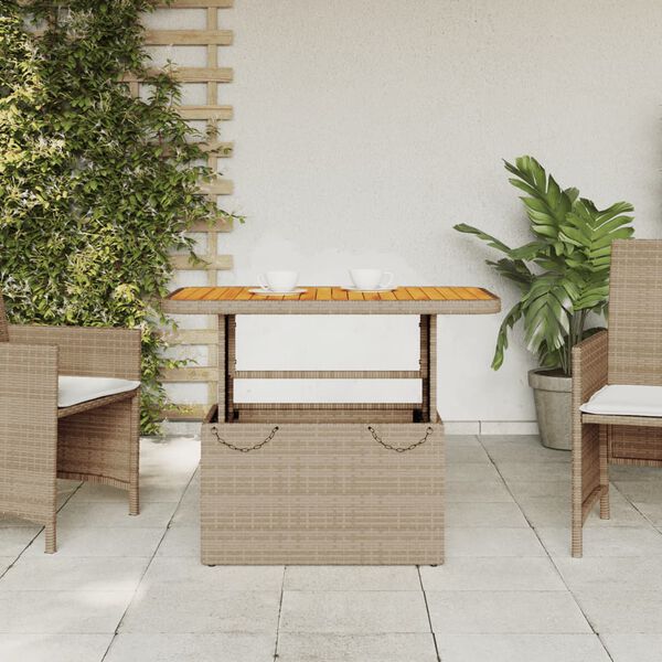 vidaXL havebord 90x55x71 cm polyrattan og akacietr&aelig; beige