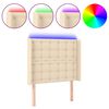 vidaXL sengegavl med LED-lys 103x16x118/128 cm stof cremefarvet