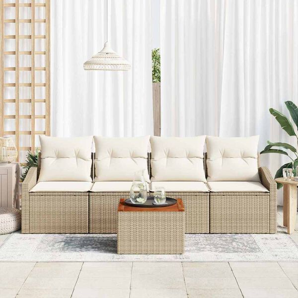 vidaXL Havesofa Sæt med opbevaring 5 pcs Beige og creme polyrattan