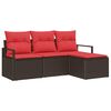 vidaXL Sofa S&aelig;t med pude med opbevaring 4 pcs Brun og R&oslash;d polyrattan