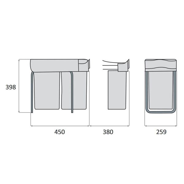 eyckhaus indbygget affaldssystem 2x14 l rektangul&aelig;rt gr&aring;