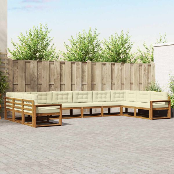 vidaXL Udend&oslash;rs sofagruppe med pude 10 pcs Naturlig og Fl&oslash;de