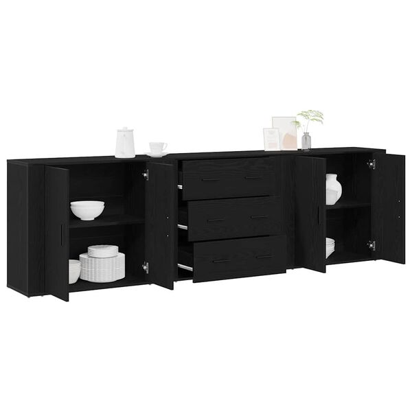 vidaXL Sideboard med skuffe Sort eg 240 x 33 x 70 cm Konstrueret træ