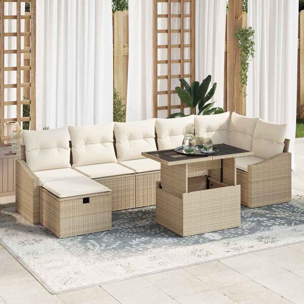 vidaXL Havesofa Sæt med pude med opbevaring 8 pcs Beige Poly rattan